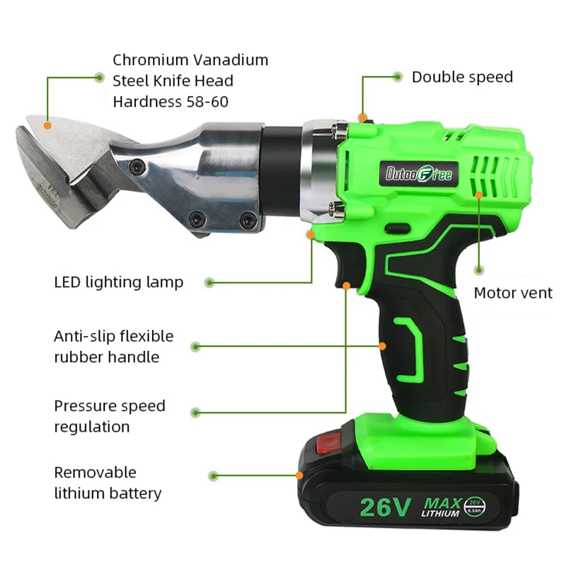 휴대용 무선 충전식 전기 가위 금속 시트 전단 커터 가위 전동 공구 26V 6000mAh