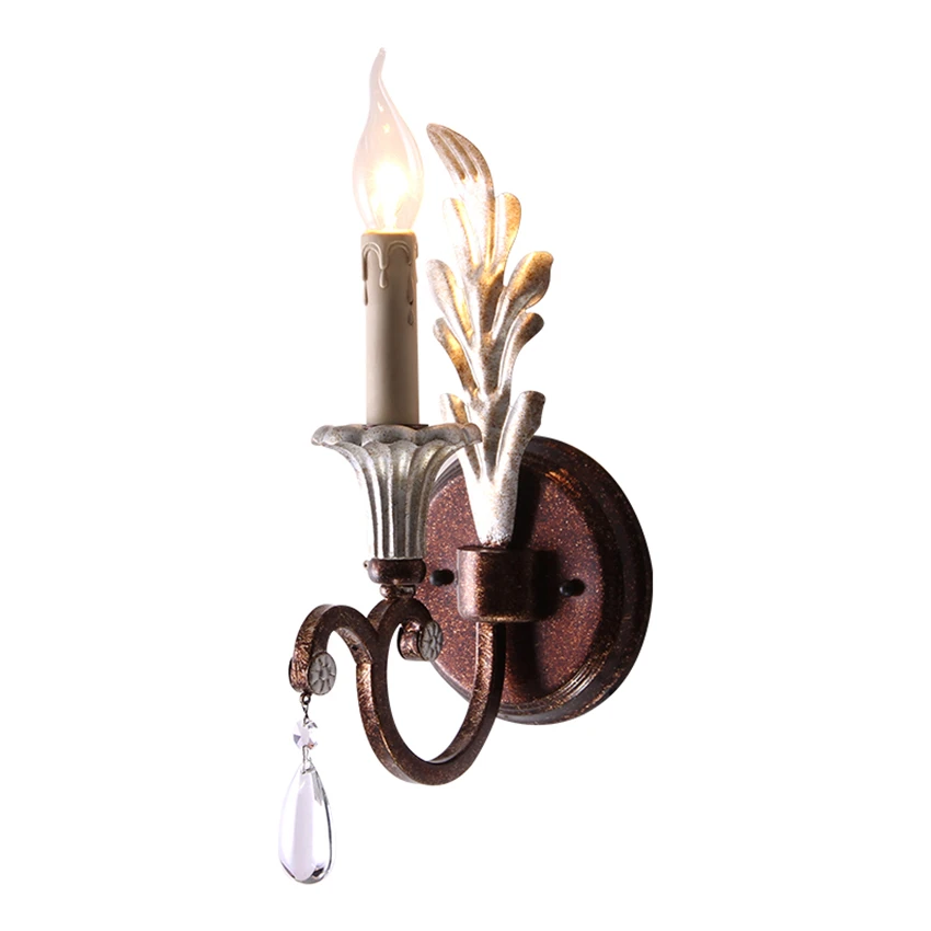 American rust colored candlestick wall lamps iron single balcony corridor bedroom country classical wall sconces lights fixtures