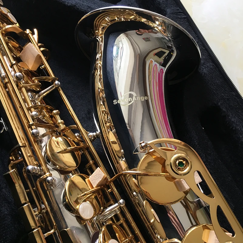 

SevenAngel Professional Tenor Saxophone Bb Tone Woodwind Musical Instrument Silver & Gold Surface Sax with Full Accessories