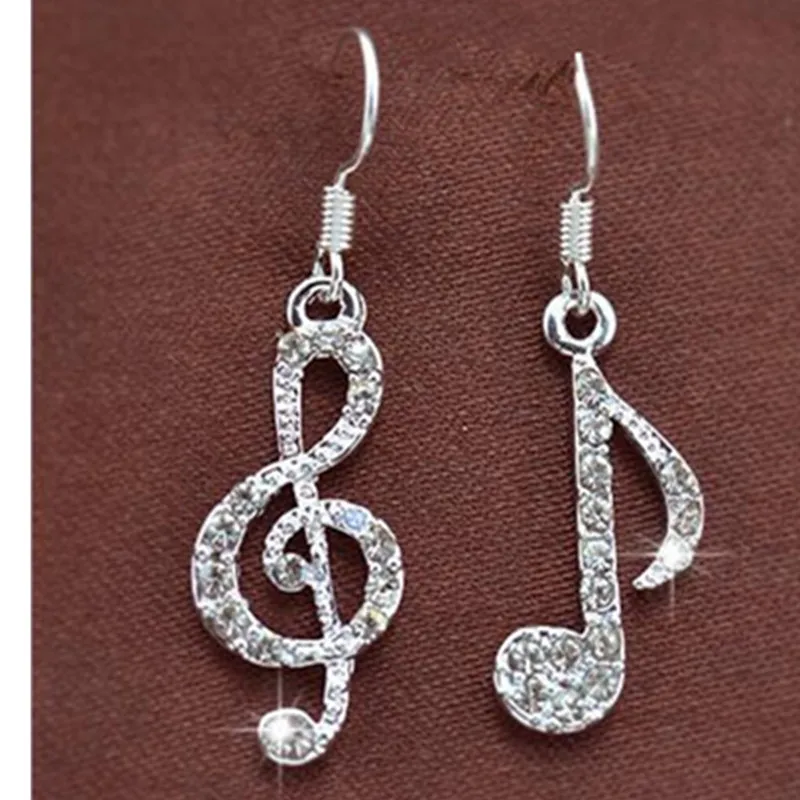 Fashion Romantic Elegent Drop Alloy Earrings Rhinestone Asymmetriy Musical Note Silver Color Earrings Women\'s Jewelry