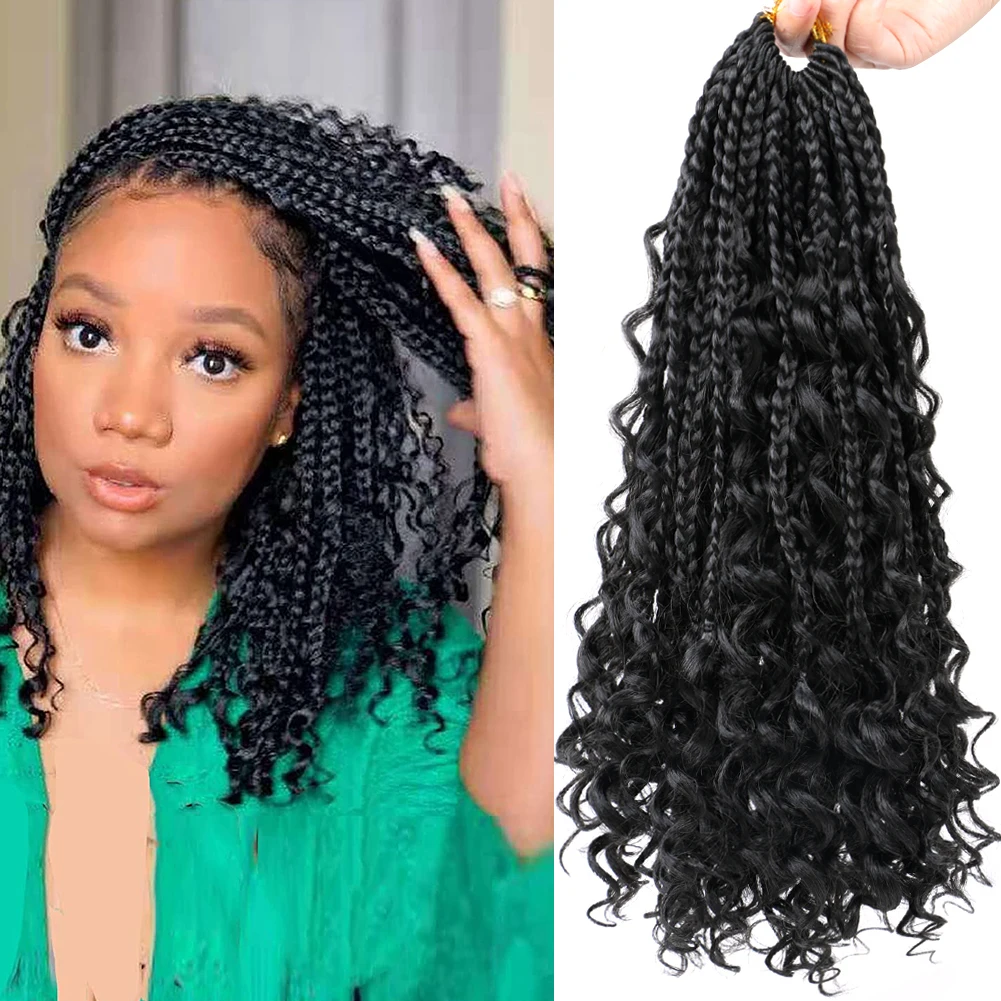 Pré Looped Bohe Preto Ombre trança extensão do cabelo, bagunçado Deusa Box tranças, Bohemian 3X Crochet tranças, 14\