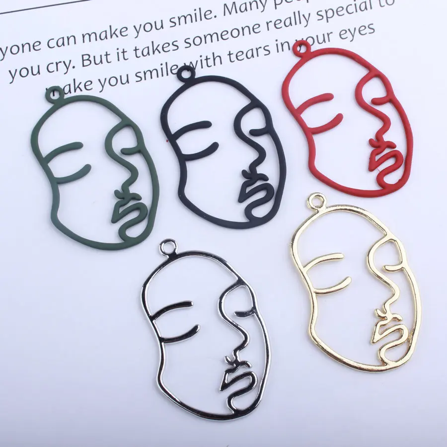 10PCS Gold/Silver Color And Rubber Lacquer Hollow Face Charms Connector Diy Jewelry Findings Earrings Accessories