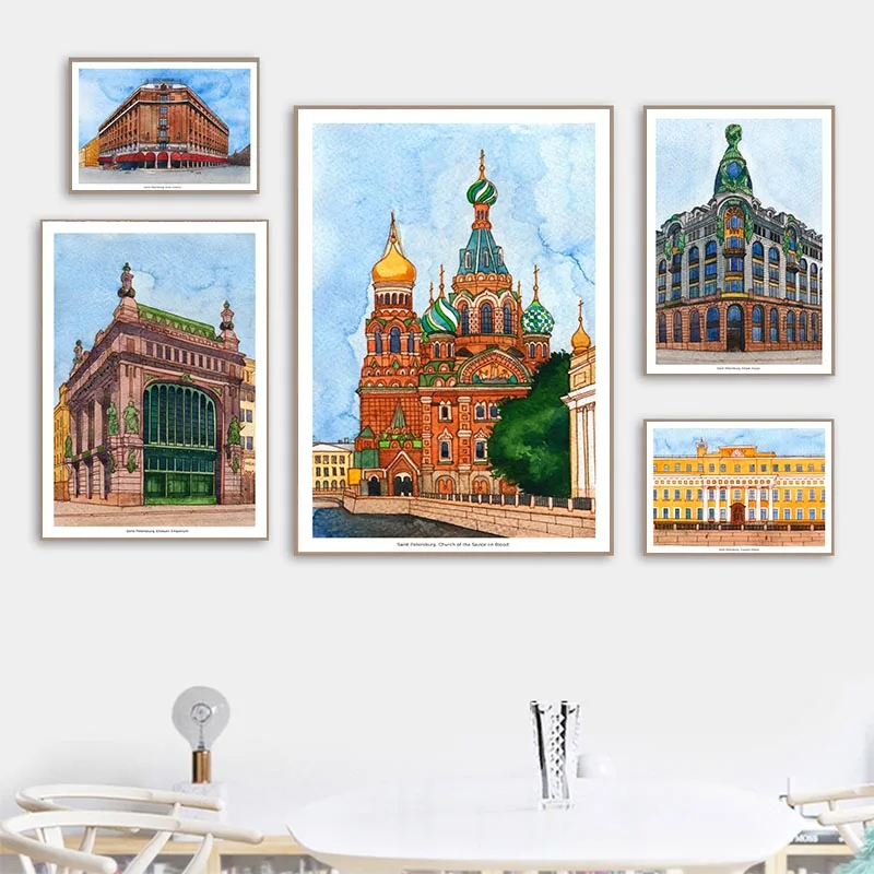 

Petersburg Architecture Landscape Poster Abstract Watercolor Wall Art Painting Print On Canvas Modern Living Room Home Decor