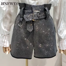 2020 New Summer Fashion Women Clothing Loose Hot Drilling High Waist Wide Legs Shorts Female Bottoms Vestido Q404