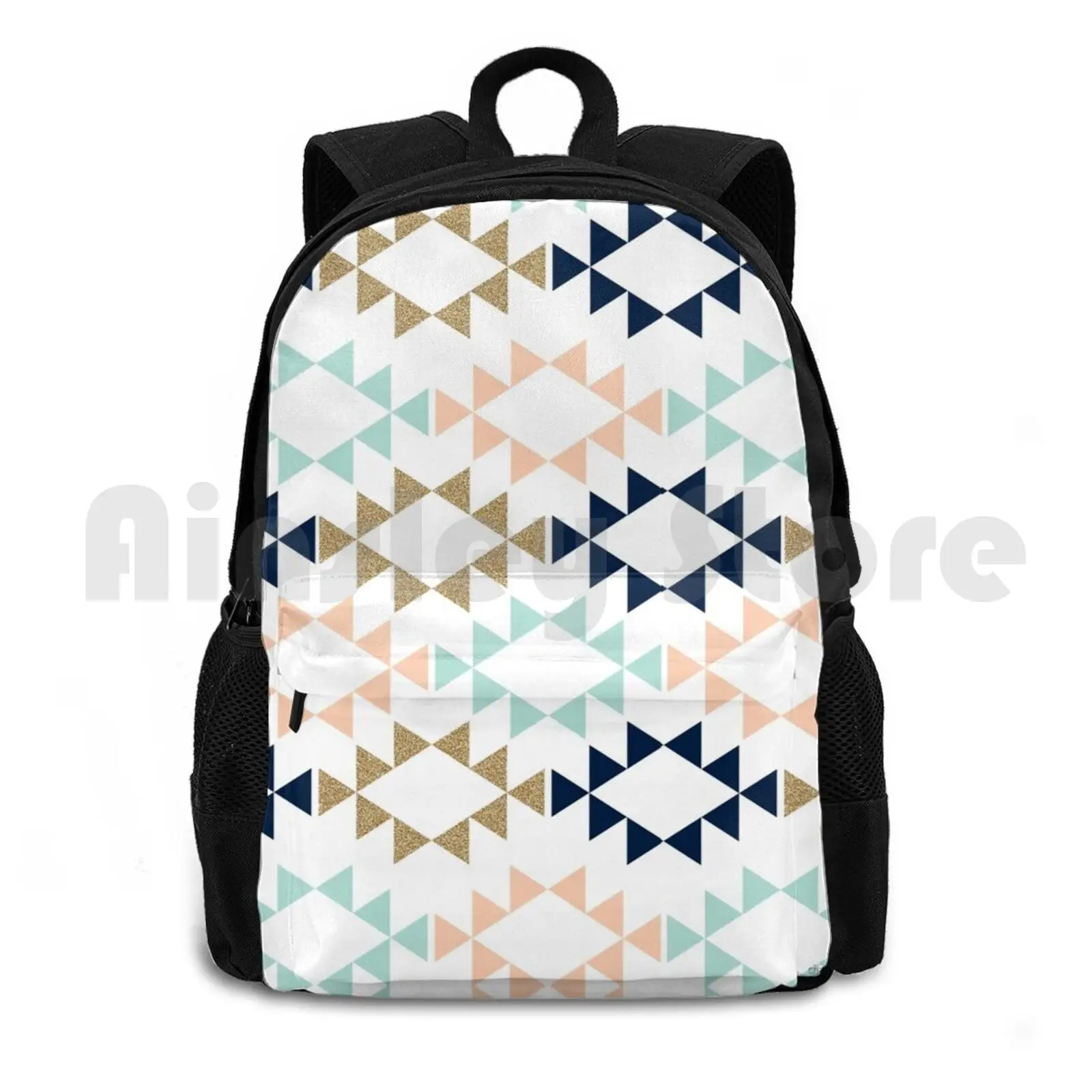 Patrón azteca en azul marino, turquesa, rubor colores modernos mochila de senderismo al aire libre impermeable Camping viaje azteca Tribal Navajo