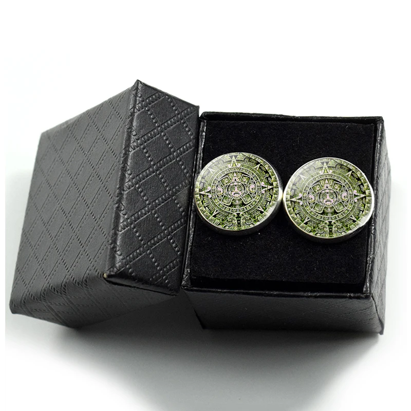 ازتيك التقويم أزرار أكمام القديمة المكسيك الفن زجاج قبة أزرار أكمام أفضل الرجال الكفة الروابط