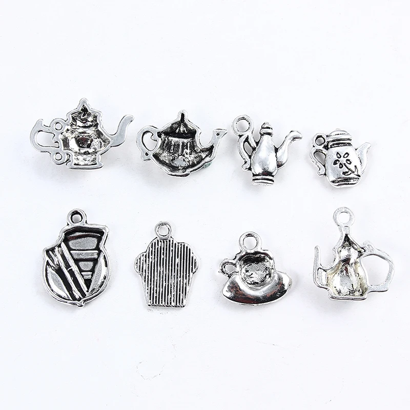 20pcs Mixed Tibetan Silver Coffee Cup Teapot Charms Pendants Jewelry Making Bracelet Findings Diy Handmade Crafts Accessories