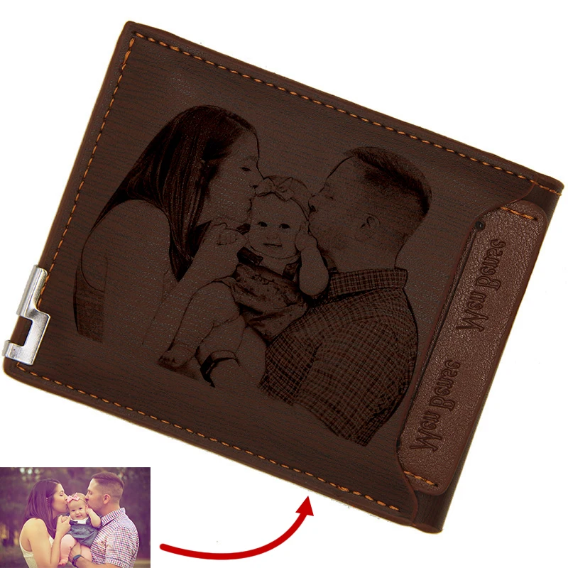 

Picture Wallet Young Casual PU Leather Double-Fold Customize Laser Photo Engraving Wallet Thanksgiving Gift Purse For Men