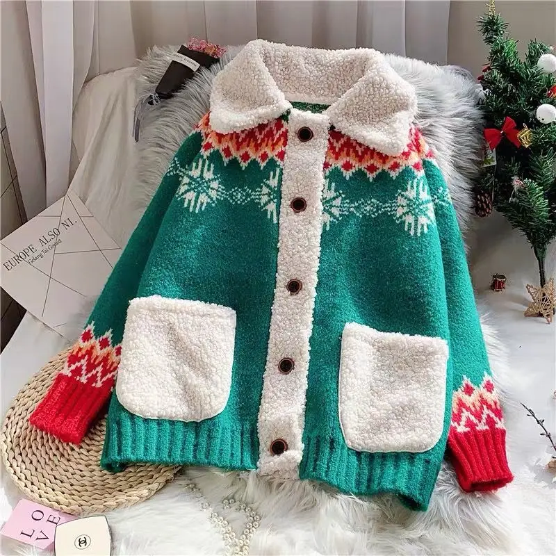 

New Year Sweater Cardigan Women Thickened Winter Loose Knitted Coat Pull Femme Jumper Sueter Mujer Truien Dames Turtleneck