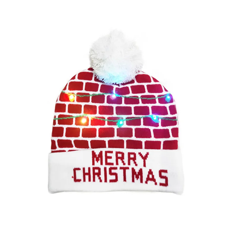 New Style! LED Christmas Hat Beanie Light Up Illuminate Warm Hat 48 Patterns New Year Snowman Sweater Hat Christmas Decorations