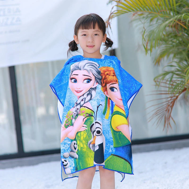 Disney Mickey Frozen Elsa Anna Cars Sofia Hooded towel bathrobe cartoon children soft can wear beach towel gift for boys girls