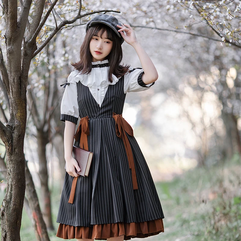 Anh Học Đại Học Phong Cách Ngọt Lolita Đầm Dây Retro Ren Nơ Victoria Đầm Xinh Xắn Kawaii Cô Gái Gothic Lolita Cos Loli