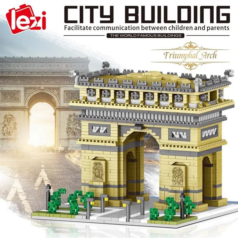 Architecture LEZI Mini Blocks World Creative Landmark Louvre Eiffel Tower Pisa Building Small Bricks Toy for Kids Gift 8002