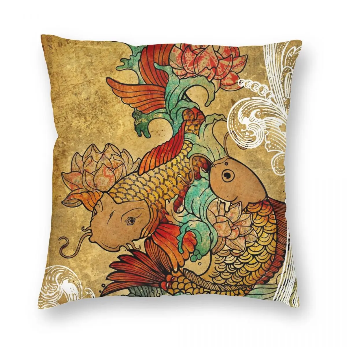 

Koi Version2 Square Pillowcase Polyester Linen Velvet Printed Zip Decor Throw Pillow Case Home Cushion Cover