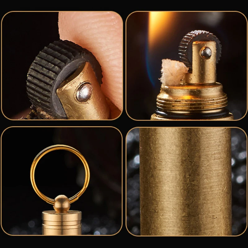 Cool Brass Vintage Petrol Lighter Classic Fashionable Gasoline Kerosene Fluid Creative Bullet Lighter Keychain Dropship Supplier