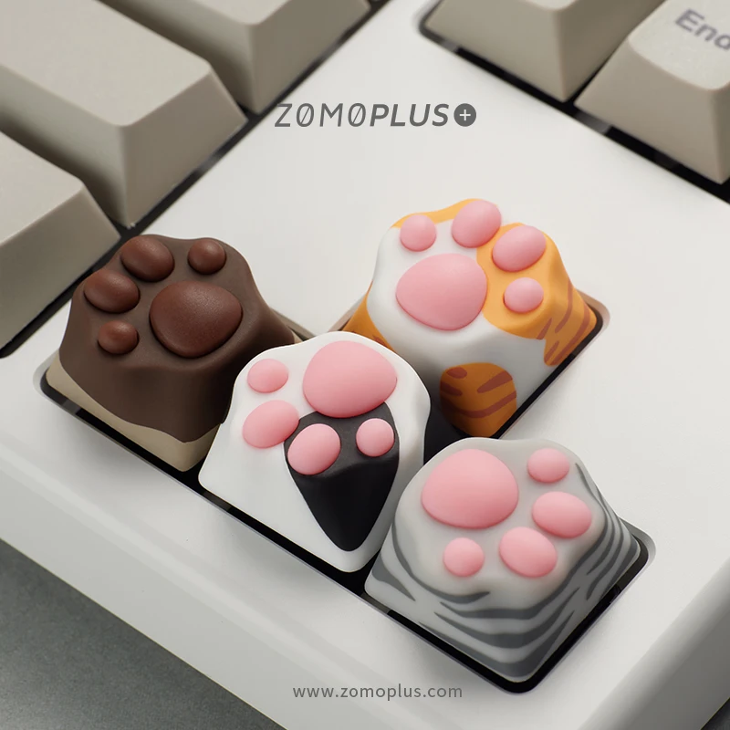 ZOMO PLUS Kawaii Cat Paw Keycap Multi-Color ABS & Silicon Artisan Keycap for Mechanical Keyboard  Cow Cat Siamese Cat American