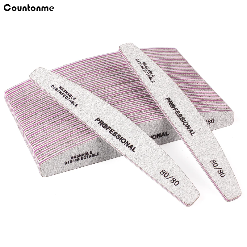 

5Pcs/Lot Professional Nail Files 80/80 Double Sided Thick Sandpaper File Half Moon Design Washable Manicure Nail Art Tools