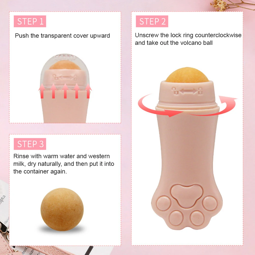 Skin Care Tools Cat Claw Volcanic Stone Oil Absorbing Roller Facial T-Zone Oil Removal Ball Blackhead Removal Acne Remove Makeup