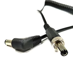 5.5x2.5mm Male Angled DC Plug Tip Connector to Straight Locking Head Spiral Coiled Power Cable Cord