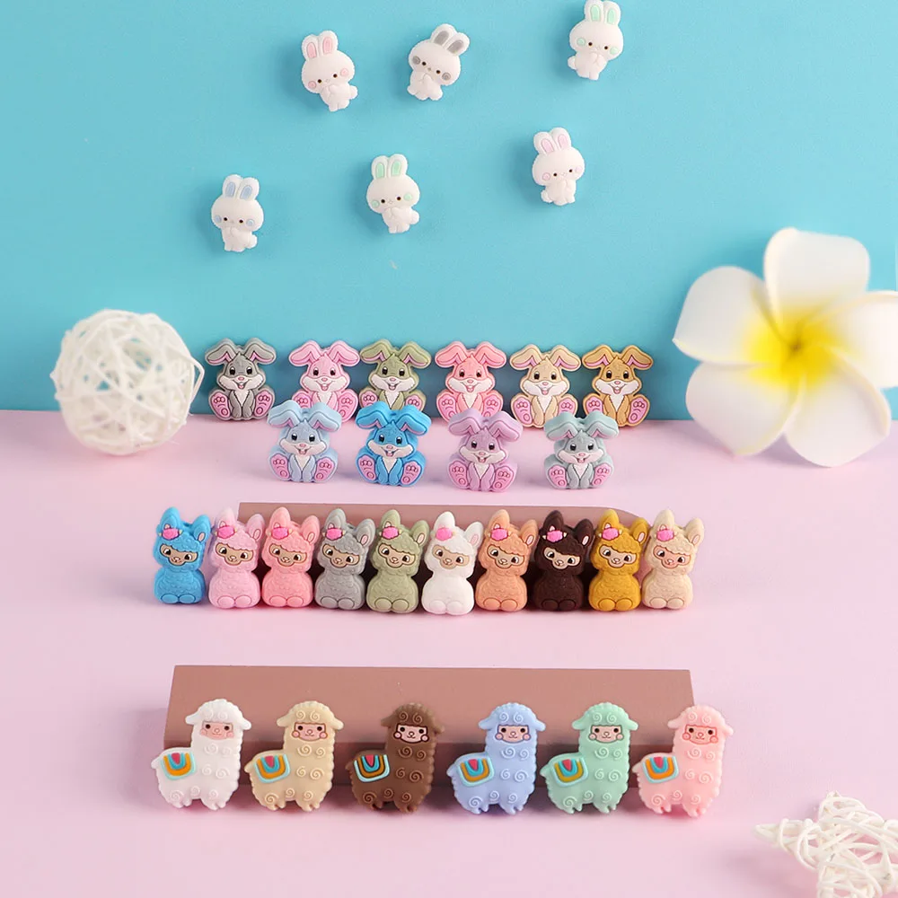 Sunrony 10pcs New Silicone Beads Cartoons Rabbit Animal For Jewelry Making Pendants DIY Pacifier Clip Jewelry Accessories