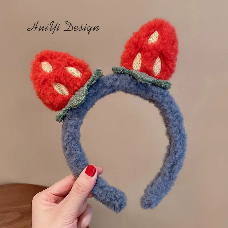 Autumn Winter Girly Cute Three-Dimensional Strawberry Headband Goes Out Wash Face Make-Up Press Hairband  Sweet Hair Accessories