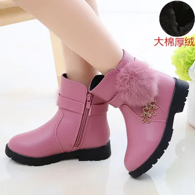 Girl's Boots in Autumn Winter 2020 New Han Edition Princess Girl Add Wool Cotton Boots Children Shoes