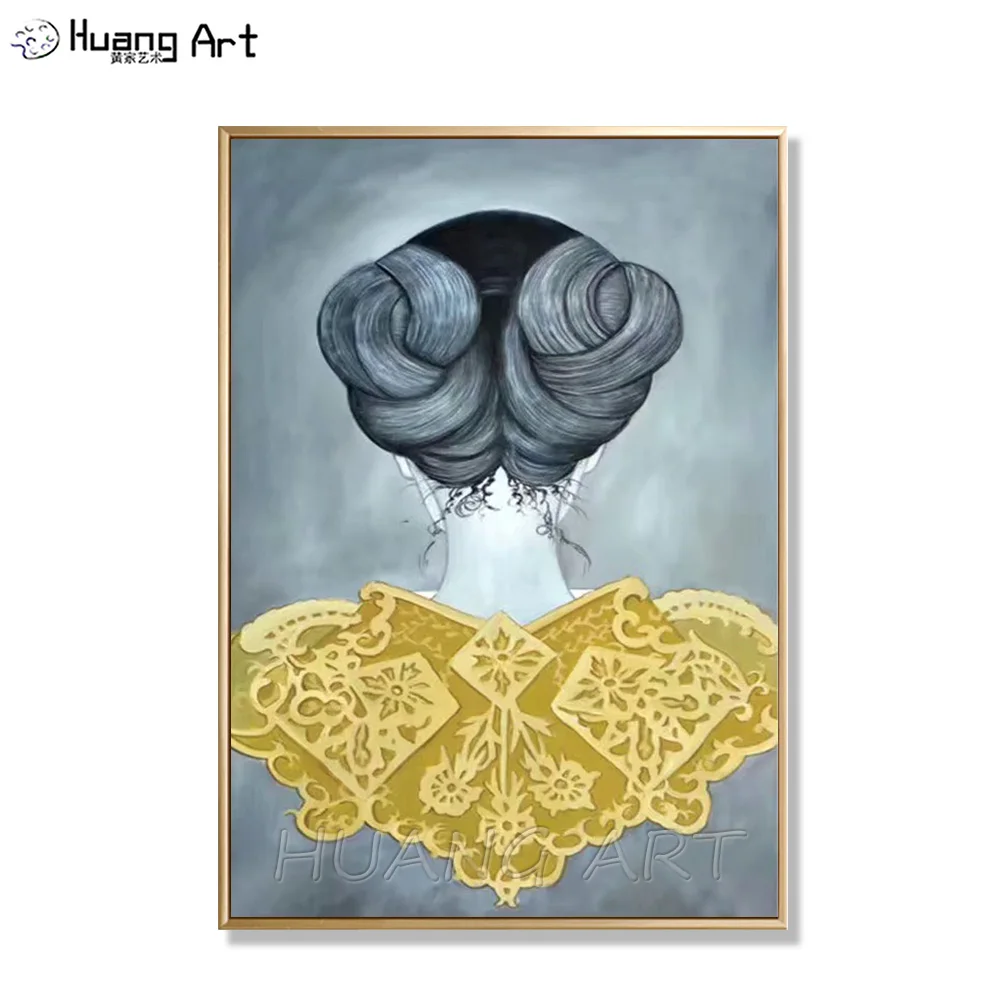 

Handmade Oil Painting on Canvas Impression Woman Portrait Oil Painting Chinese Classical Beauty Headwear and Costume Picture Art