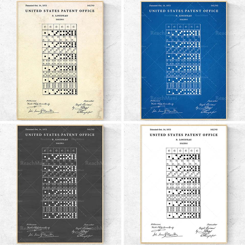 

Wall art patent prints domino blueprint posters, domino wall decoration, art prints for domino family games Game Night vintage R