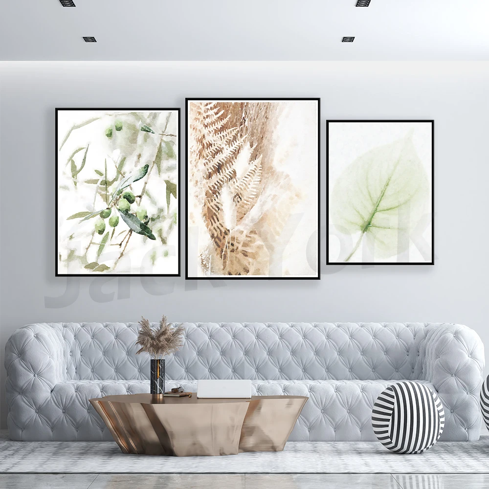 Neutral Botanical Nature Landscape Prints Watercolor Gallery Wall Art Digital Printable, Flowers Leaves Trees Decor