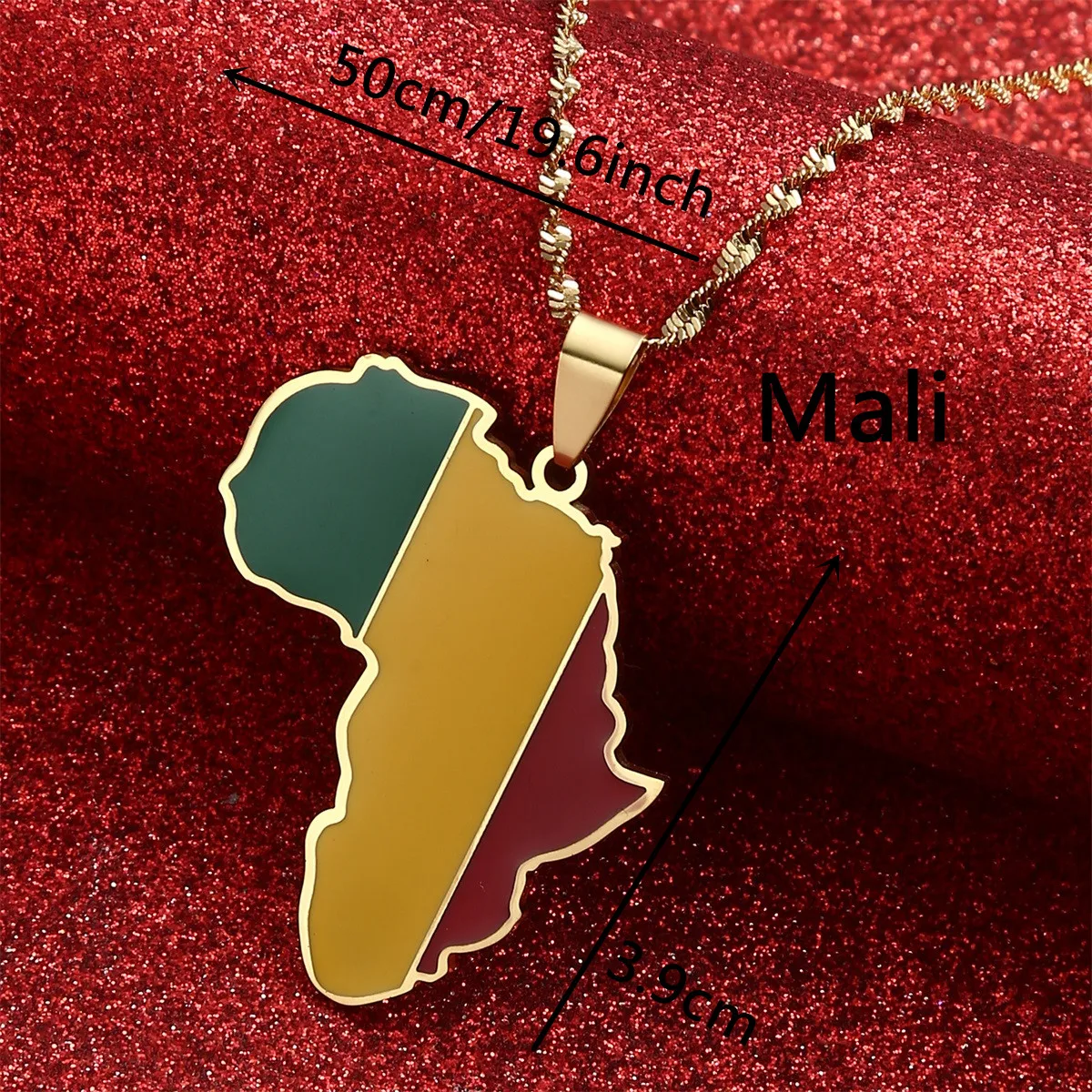 African Fashion Jewelry Stainless Steel Africa Map & Mali Flag Pendant Necklaces For Women