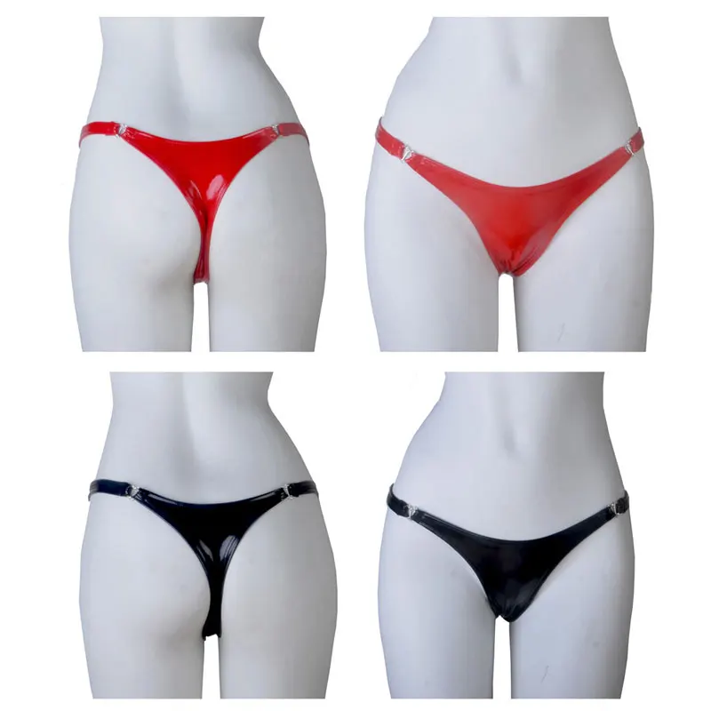 Low-Rise Sexy Women Underwear PU Faux Leather Shiny G-string Hollow Out Bandage G string Thong T-Back Plus Size Stage Wear