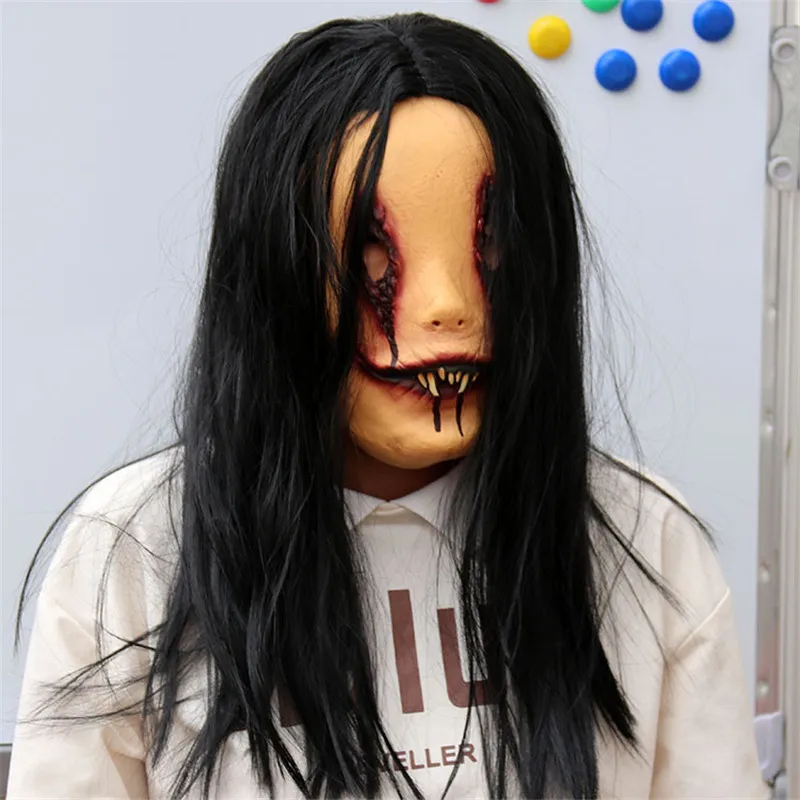 New Long-Haired Doll Latex Vampire Mask Halloween Bar Ball Horror Ghost Headgear Props Masquerade Horror Zombie Face Mask