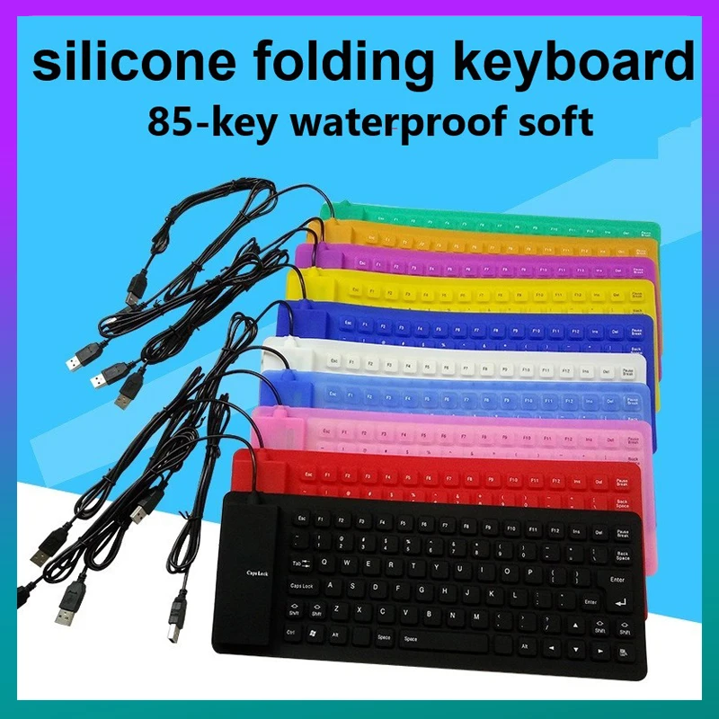 DISOUR-teclado plegable de silicona para PC, portátil, tableta, portátil, Flexible, con cable para juegos, Mini USB, 85 teclas