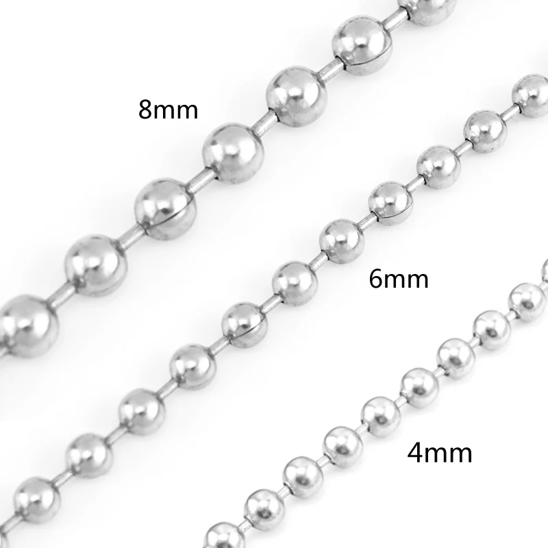 Women Choker big Ball Punk Jewelry 6mm/8mm Stainless Steel Bead Chain Ball Necklace Link Necklaces For Men/women (35cm-90cm)