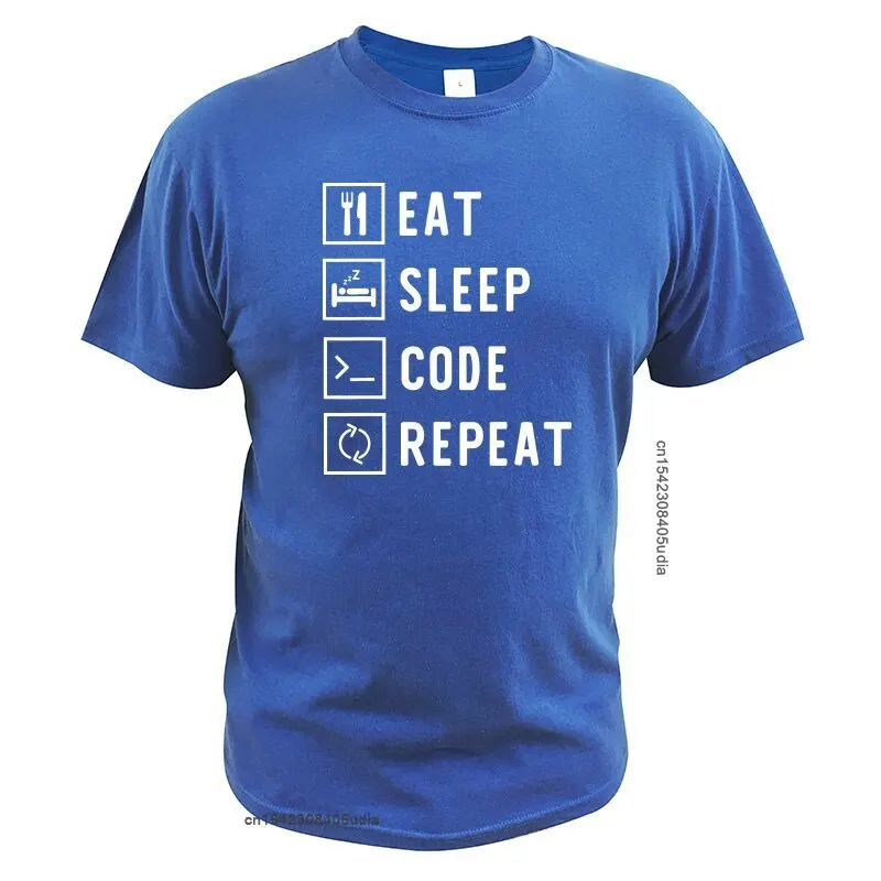 Eat Sleep Code Repeat Funny Developer T Shirt Japanese Manga Anime Original Design Cotton Tee Tops