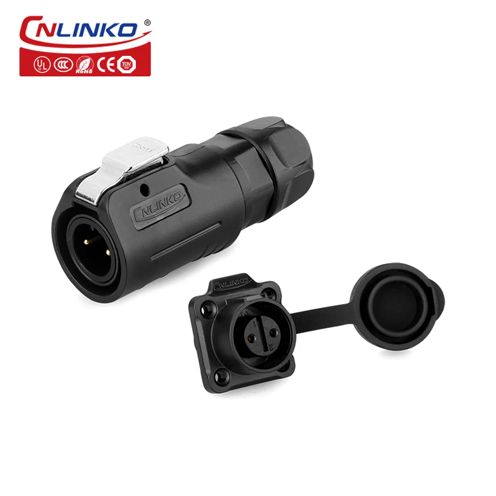 CNLINKO M12 IP68 Waterproof Outdoor Lighting PBT Plastic Power Push Pull Easy Quick Locking Electrical Connector With Dust Cap