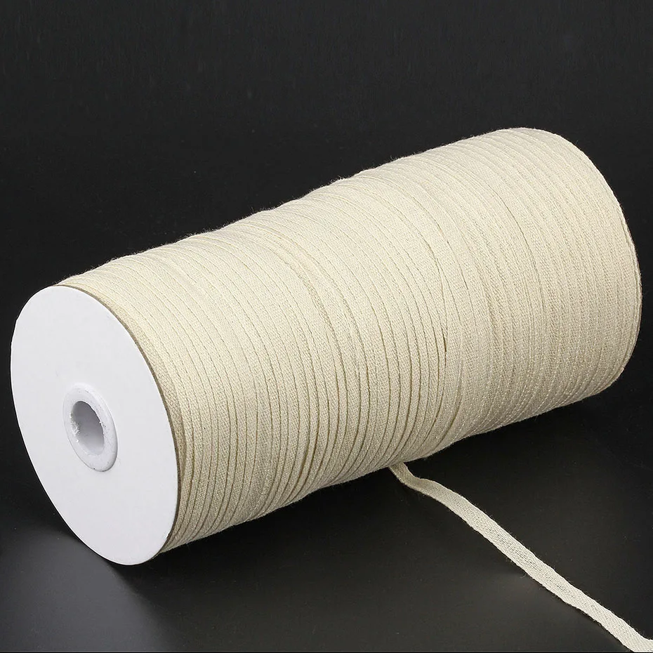 5mm/7mm Width Cotton Ribbon Tape 220/280/300 Meters Webbing Strap Garment Sewing Accessories White/Beige/Black For Bag Clothing