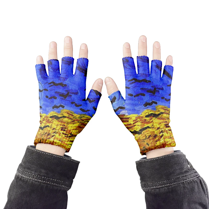 Kunst Stricken Handschuhe Für Erwachsene Halb Finger Handschuhe Menschliches Van Gogh Ölgemälde Druck CyclingTouch Bildschirm Nicht-slip Handgelenk