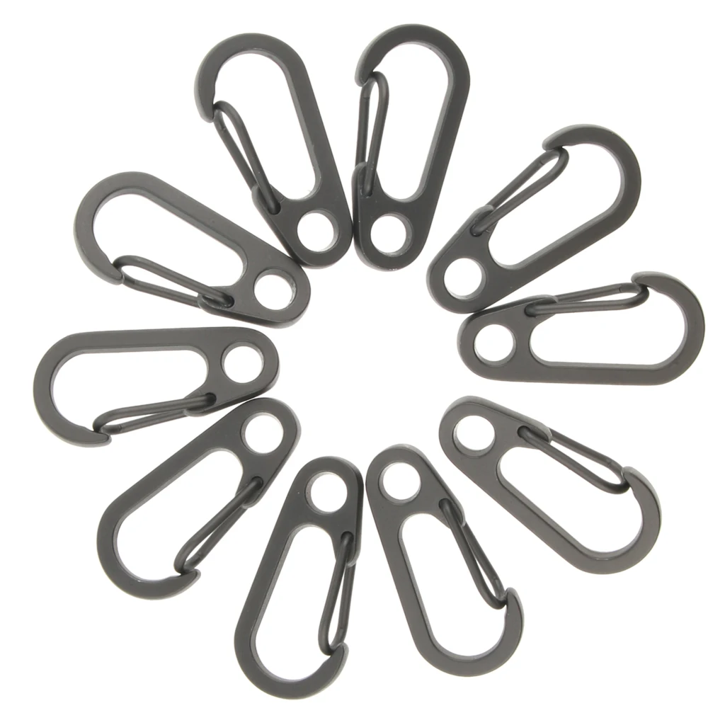 10Pcs Mini Snap Spring Clip Hook Carabiners Outdoor Camping Tool Keychain Gray, Strong and Durable