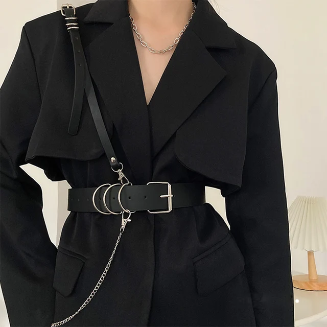 Punk Belt kobiety ubierają szeroki łańcuszek w pasie skórzana uprząż damska gorset modne paski Casual Dress PJ437