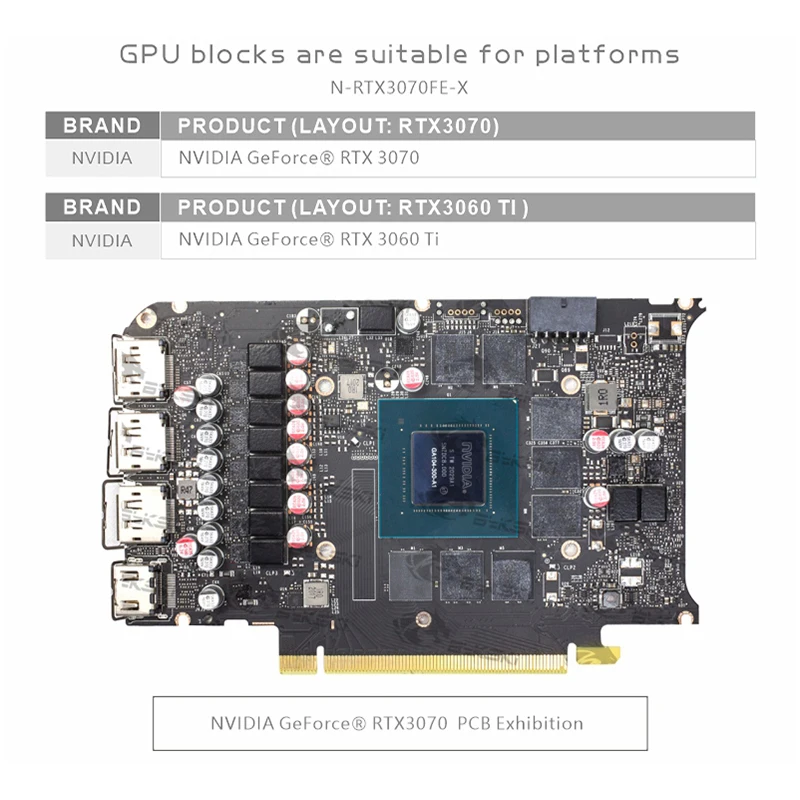 Bykski gpu bloco de resfriamento de água personalizado para nvidia founders rtx 3070 rtx3060 placa gráfica sistema de resfriamento líquido, N-RTX3070FE-X