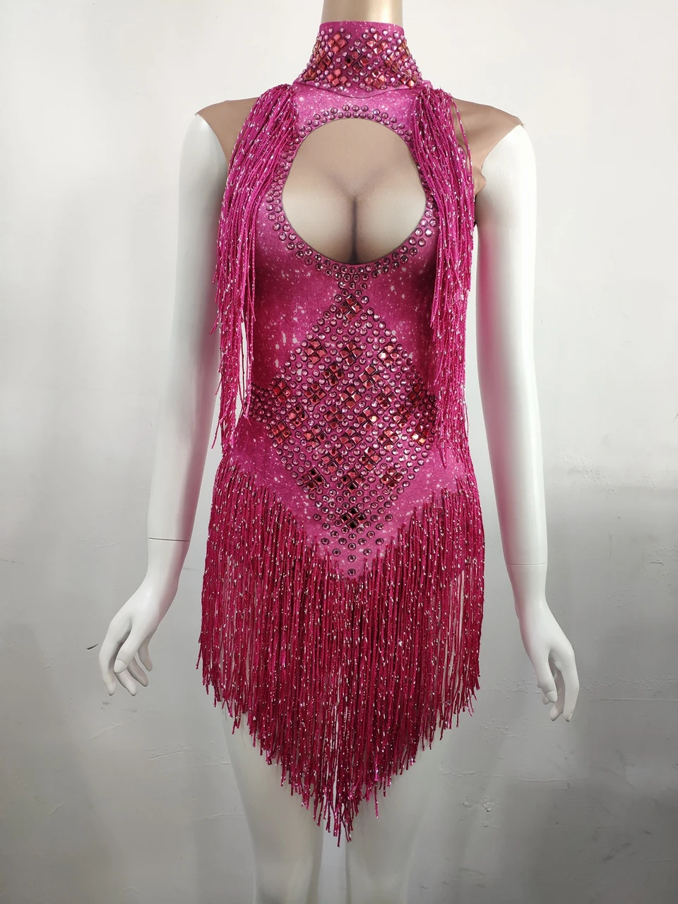 6 Colors Sparkly Rhinestones Tassel Leotard Nightclub Dance DS Show Stage Wear Stretch Bodysuit Party Female Singer Outfit