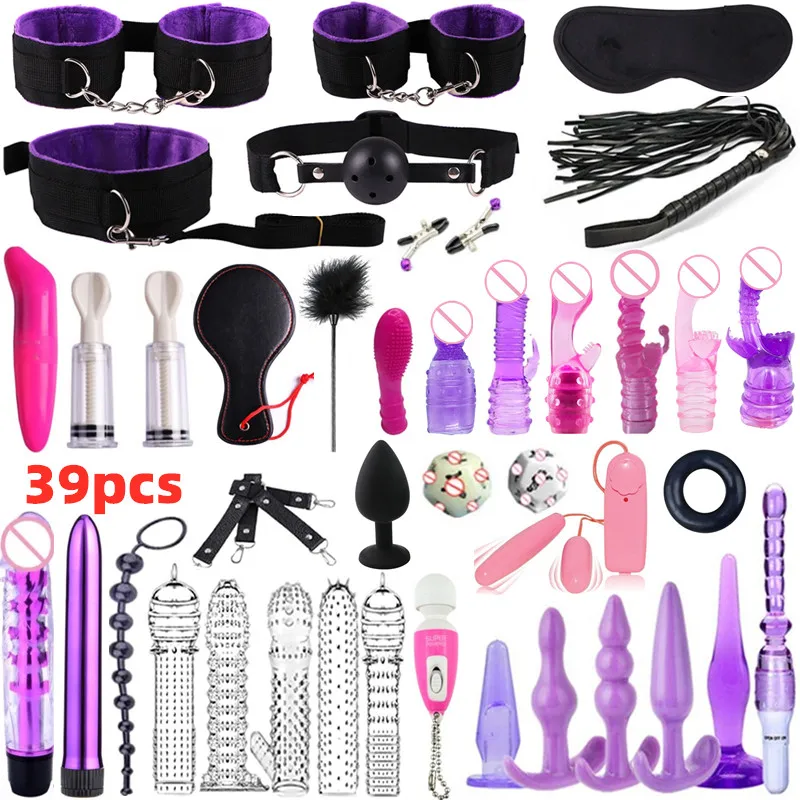 G-Spot Vagina Clitoris Stimulator Erotic Masturbator Massager Anal Dildo Vibrator Bondage Kits Set For Couples Sex Adult Games