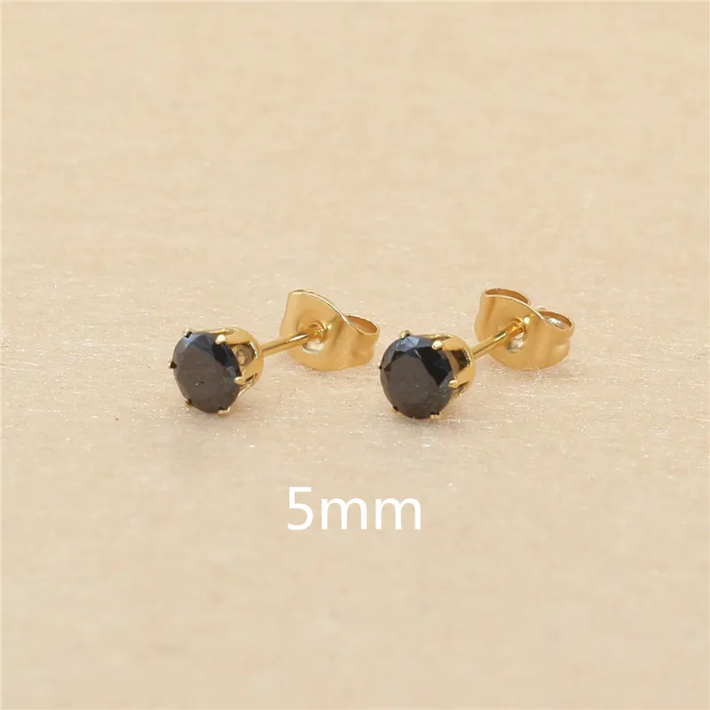 Edelstahl mit AAA-runden, schwarzen Zirkonia-Steinen, Ohrringe für Damen und Herren, vergoldet, hypoallergen, hochwertiger Schmuck. – Detail 13