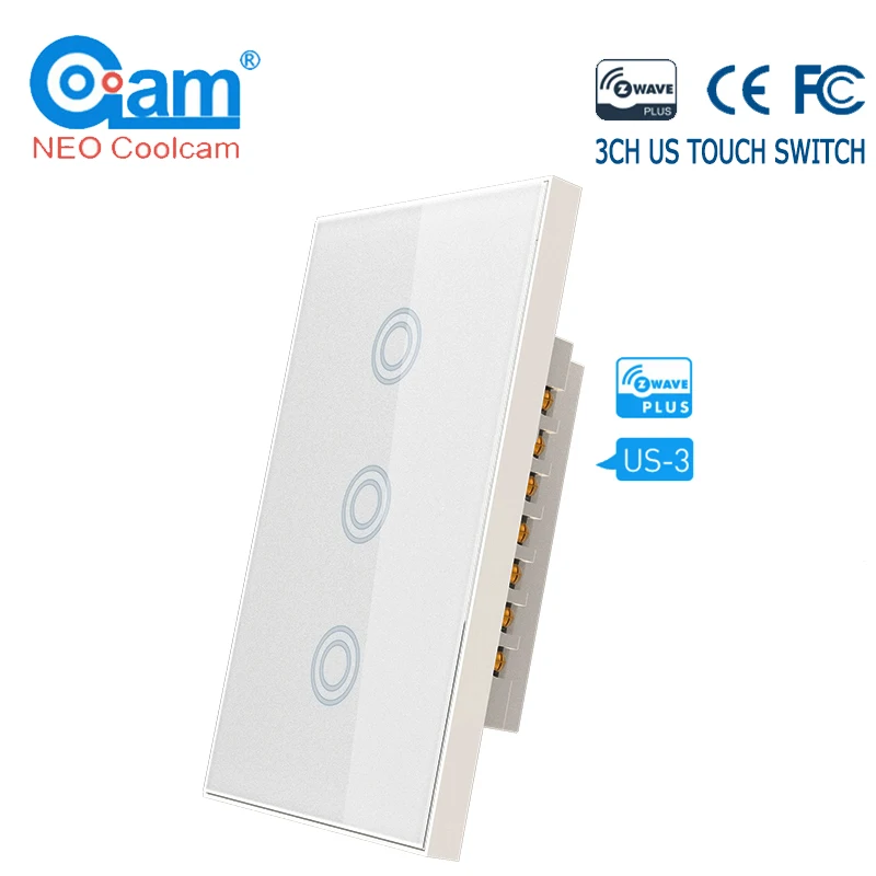 

NEO COOLCAM 3CH Z-wave Plus US Wall Touch Switch 3 Gang Smart Light Switch Panel US 908.4MHZ Remote Control Home Automation