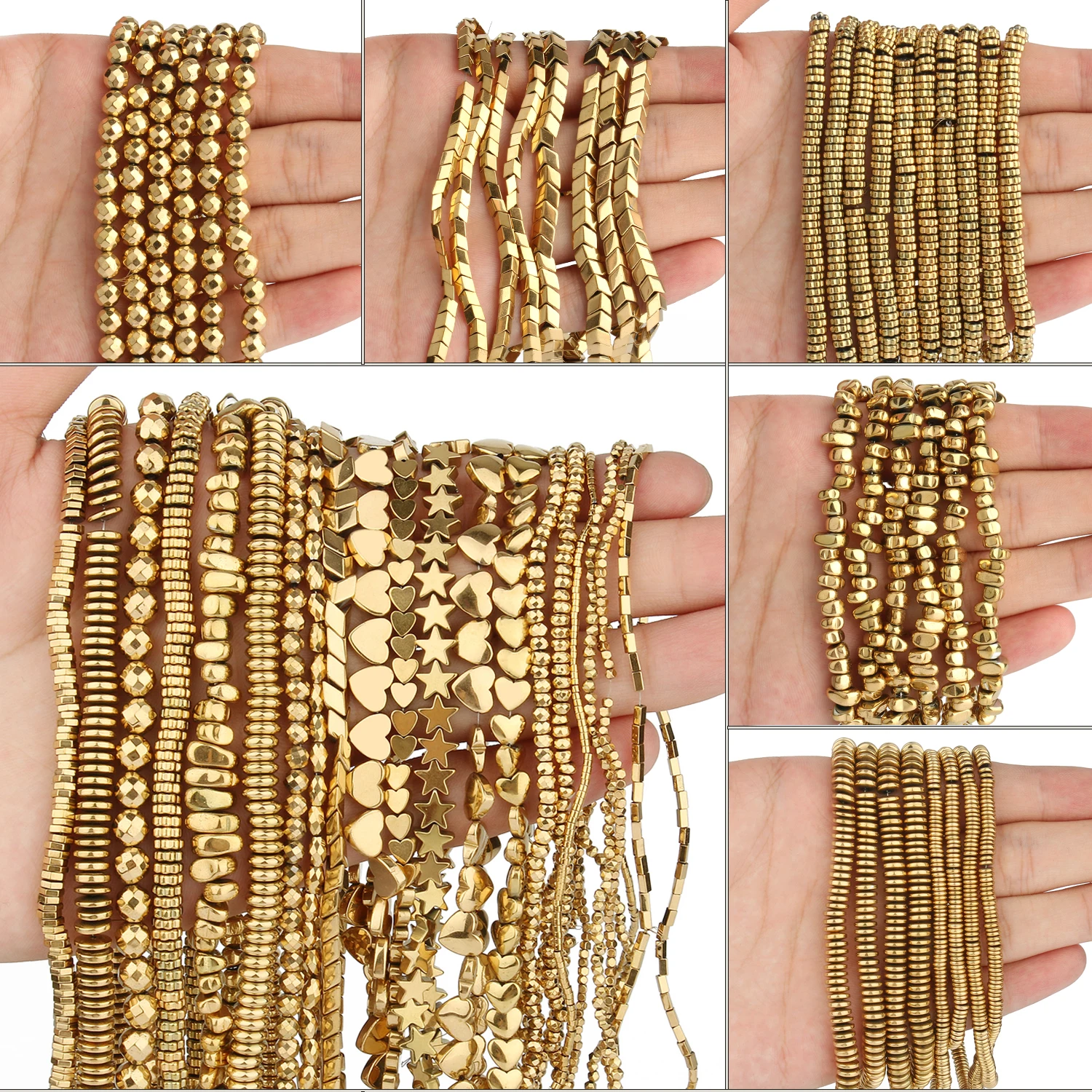 Color Retention Gold-Plated Hematite Beads Natural Stone Heart Flat Round Rondelles Spacer Beads for jewelry Making DIY Bracelet