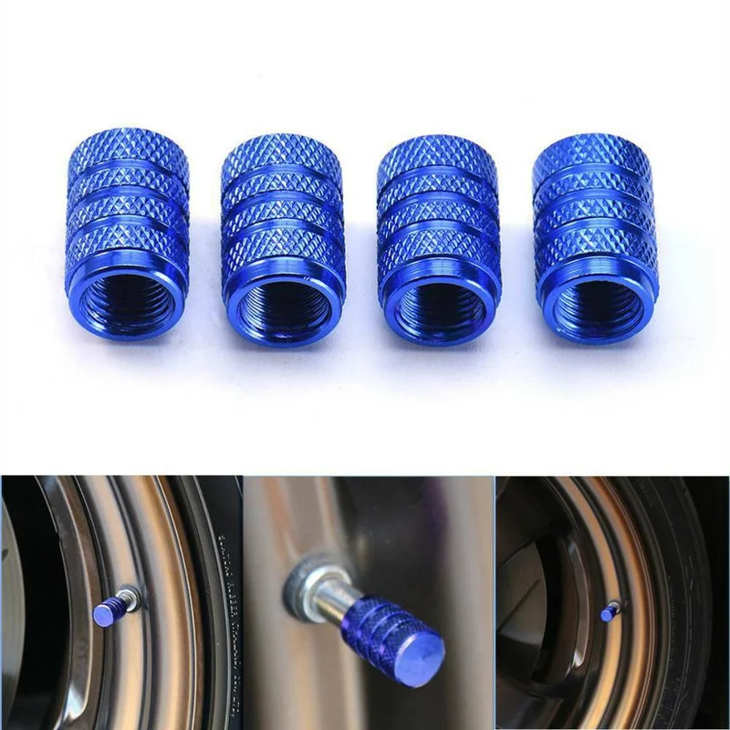 

4pcs Blue Aluminium Alloy Nipple Caps Car Truck Bike Wheel Tyre Tire Valve Stems Air Dust Screw Caps Anti-leak Car Accessories