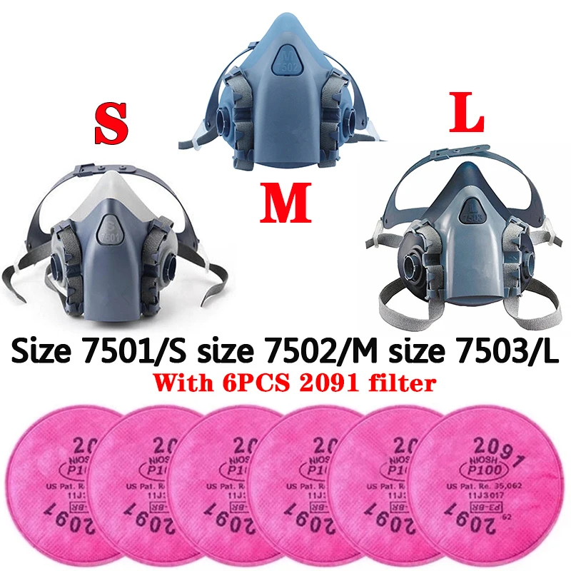 7500 With 6Pcs 2091 P100 Dust Mask 7501 7502 7503 Respirator for Polishing And Cutting Fiber Welding Pro Protection Tool Safety