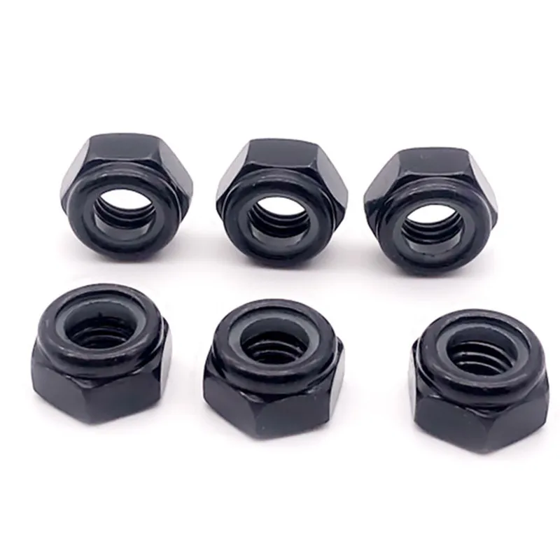 2/5/25pcs M2 M2.5 M3 M4 M5 M6 M8 M10 M12 M16 304 Stainless Steel Black Hex Nylon Insert Lock Nut Self-locking Nylock Nut Locknut