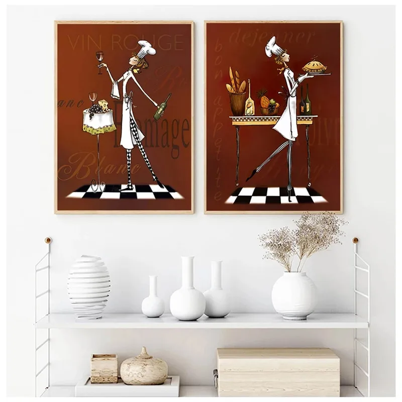 Nordic Creative Feminino Chef Canvas Painting, Posters de parede, Art Prints, Pictures for Kitchen Decor, Home Decor, No Framed